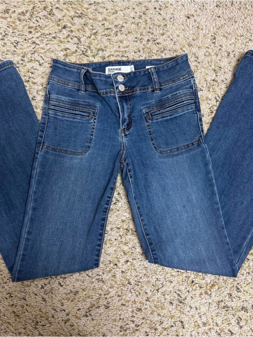 Garage Women’s Dark Blue Skinny Jeans with Front Patch Pockets